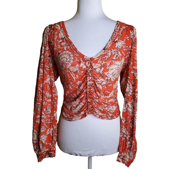 Free People Orange Floral Blouse - Picture 1 of 10